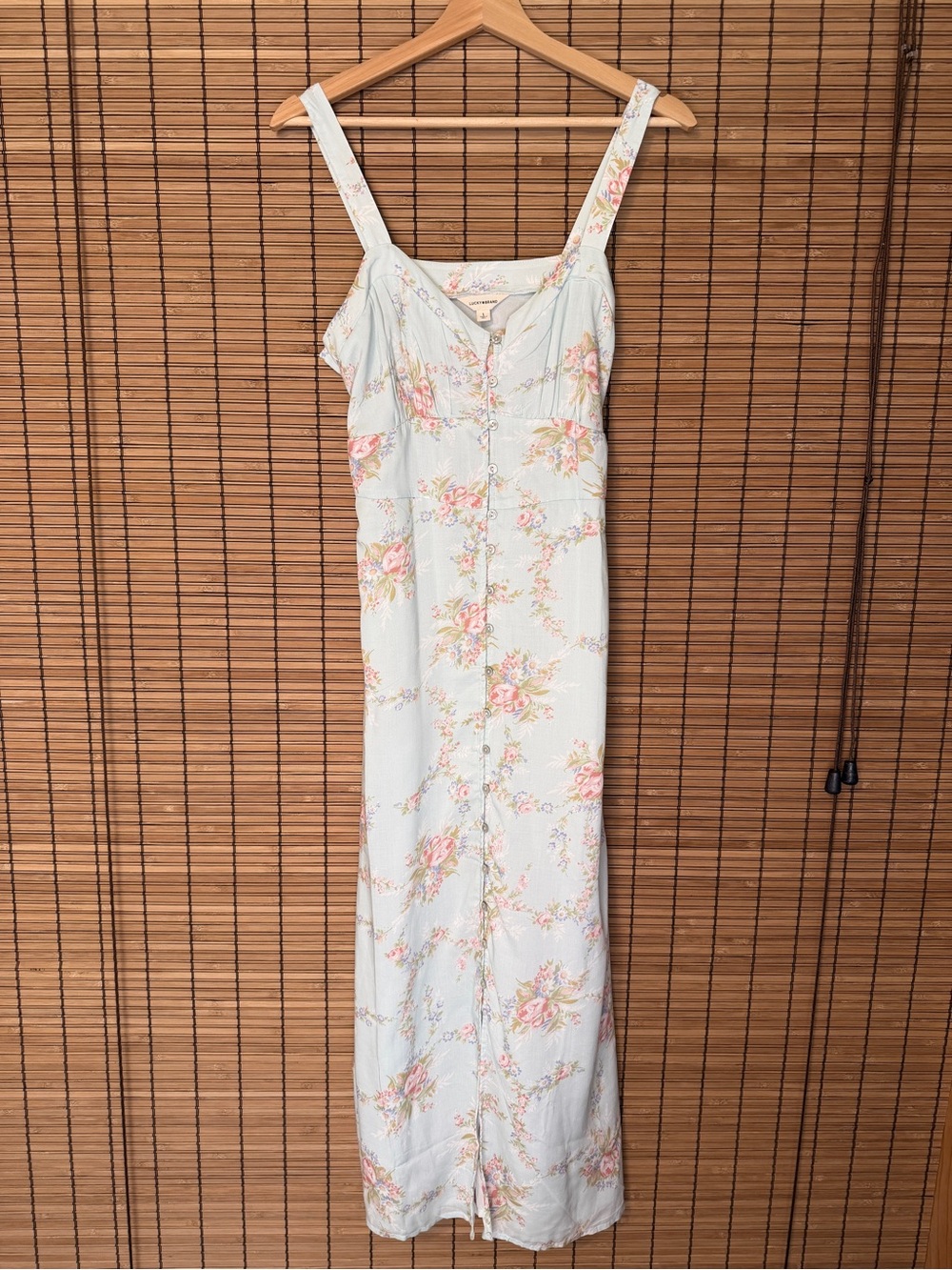 NWOT: Lucky Brand, Pastel Floral Maxi Dress with Button-Front
